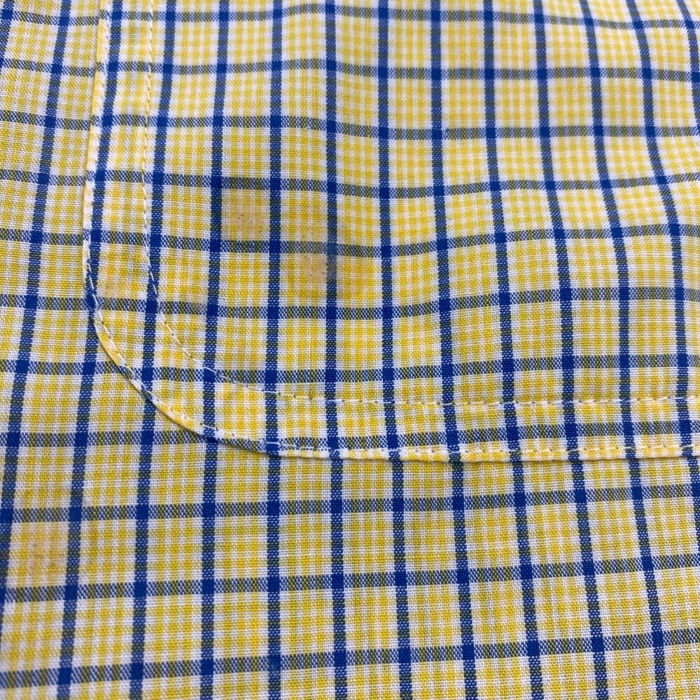Vintage CHAPS Polo Shirt Men Large L Yellow Checkered Button Down Short Sleeves - Picture 4 of 9